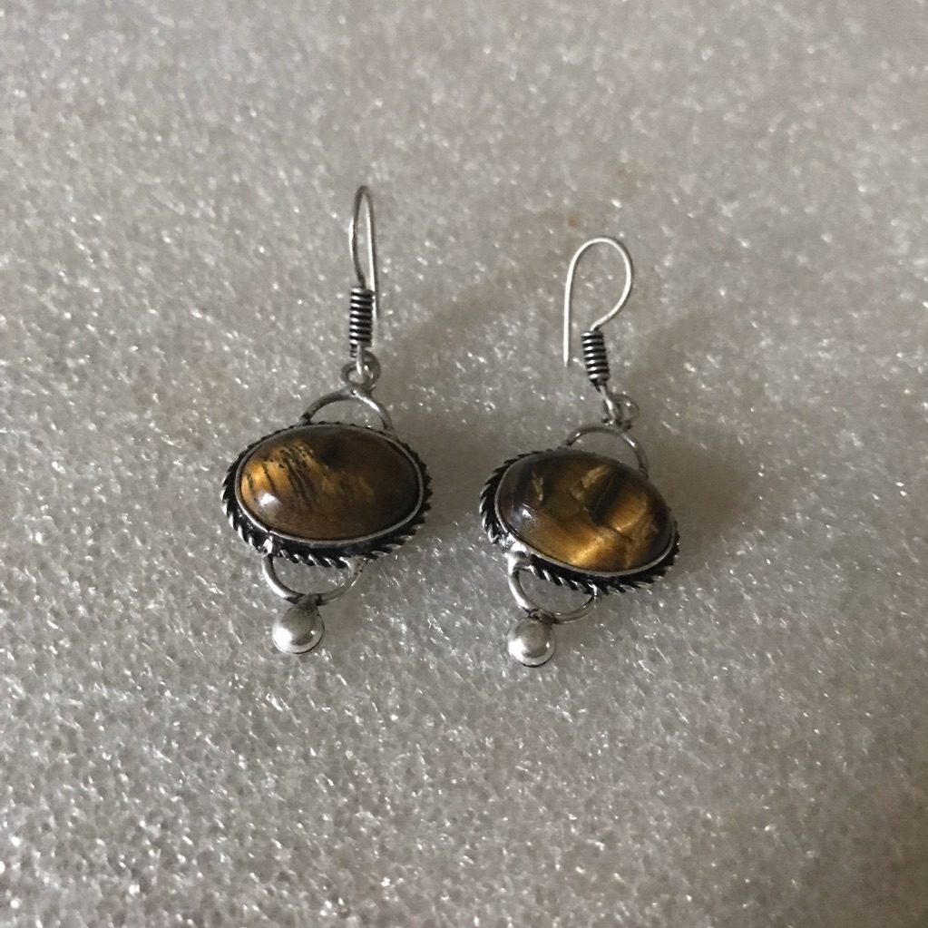 Sterling Silver Tiger's Eye Dangle Earrings - Brown
